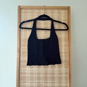 Black Ribbed Halter/One Shoulder Crop Top